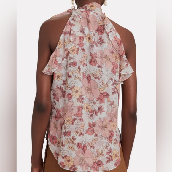 Veronica Beard Dali Melon Metallic Floral Silk Top, size 0 - Picture 2 of 7